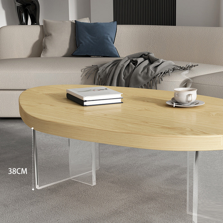 Scandinavian Solid Wood Coffee Table 14.96" H Acrylic Legs Cocktail Table