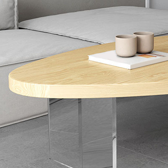 Scandinavian Solid Wood Coffee Table 14.96" H Acrylic Legs Cocktail Table