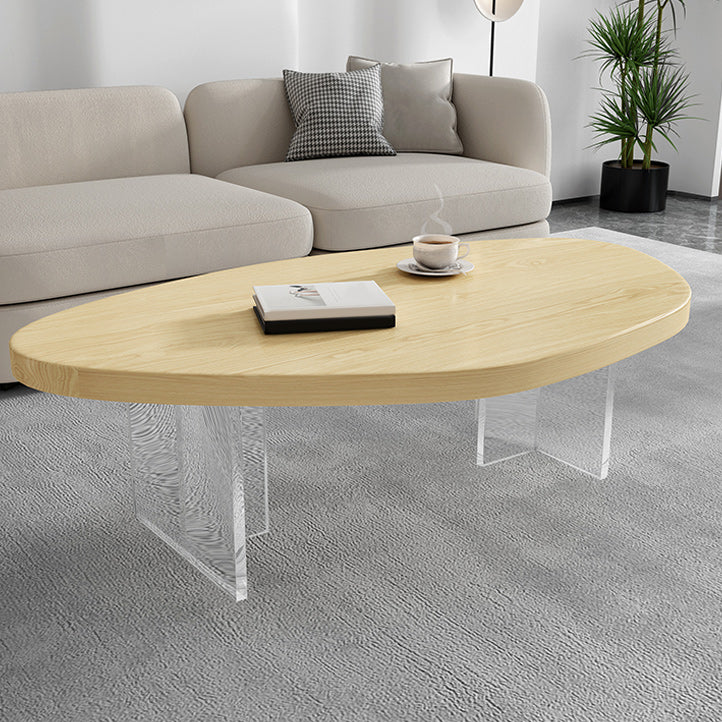 Scandinavian Solid Wood Coffee Table 14.96" H Acrylic Legs Cocktail Table