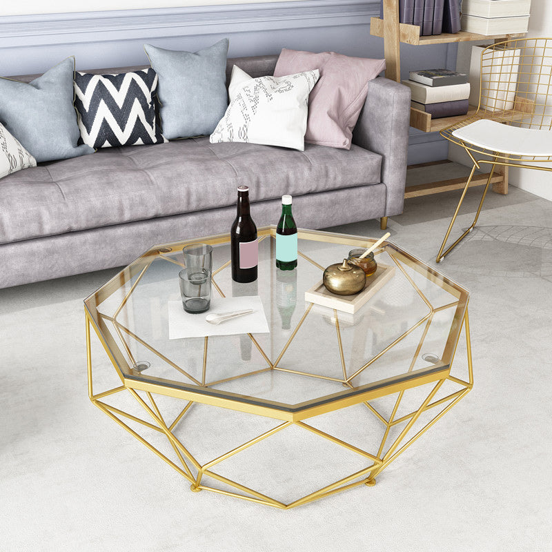Glass Coffee Table 17.72" H Frame Cocktail Table for Living Room