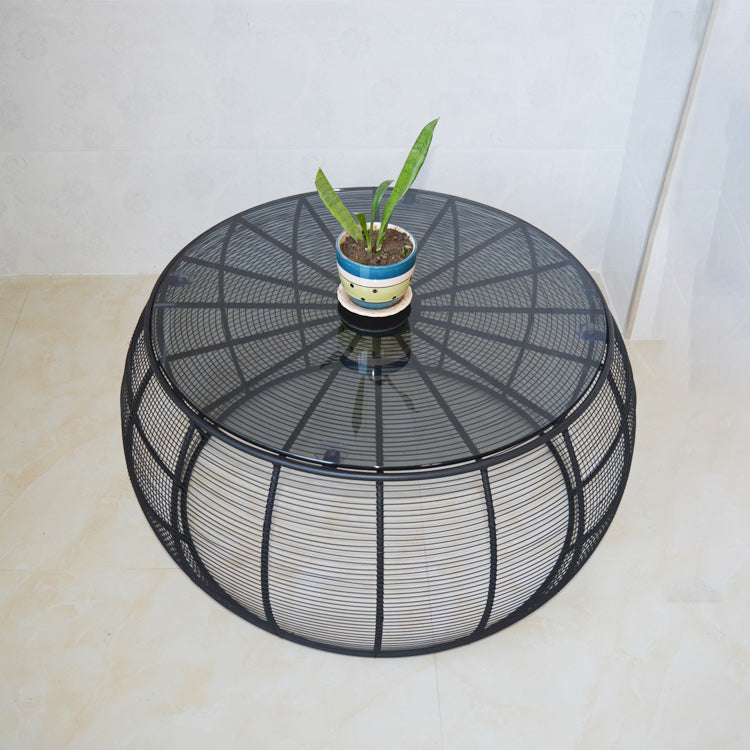 Mid-Century Modern Coffee Table with Round Top and Frame Base in Black