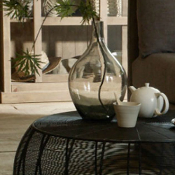 Mid-Century Modern Coffee Table with Round Top and Frame Base in Black