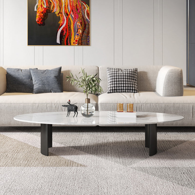 Oval Coffee Cocktail Table with 2 Legs for Living Room in White