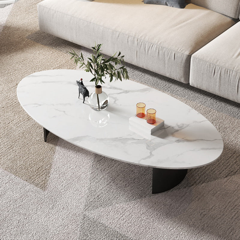 Oval Coffee Cocktail Table with 2 Legs for Living Room in White