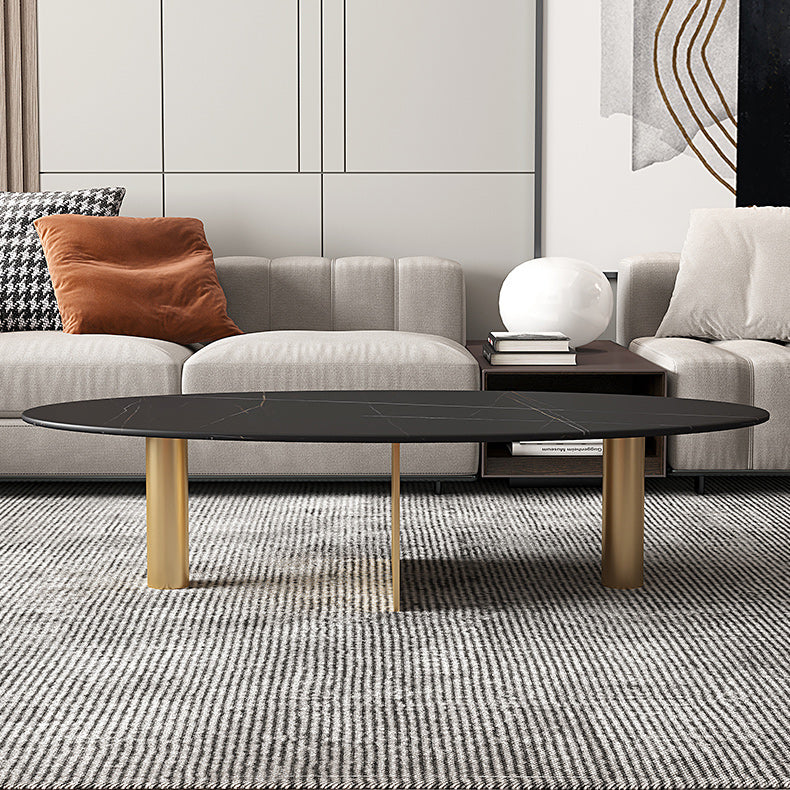 Glam Oval Stone Top Coffee Table with Metal 3 Legs Cocktail Table