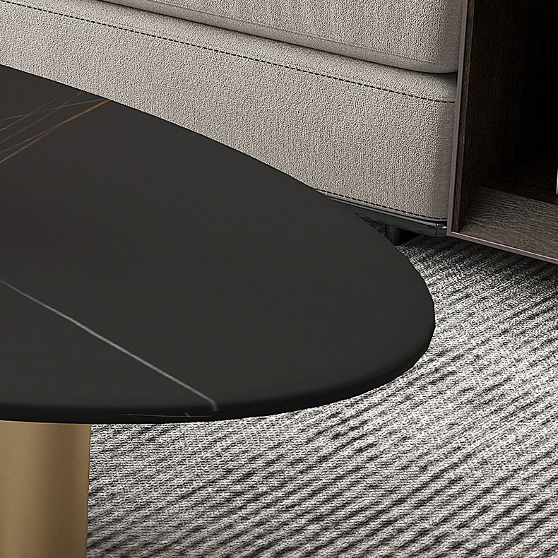 Glam Oval Stone Top Coffee Table with Metal 3 Legs Cocktail Table