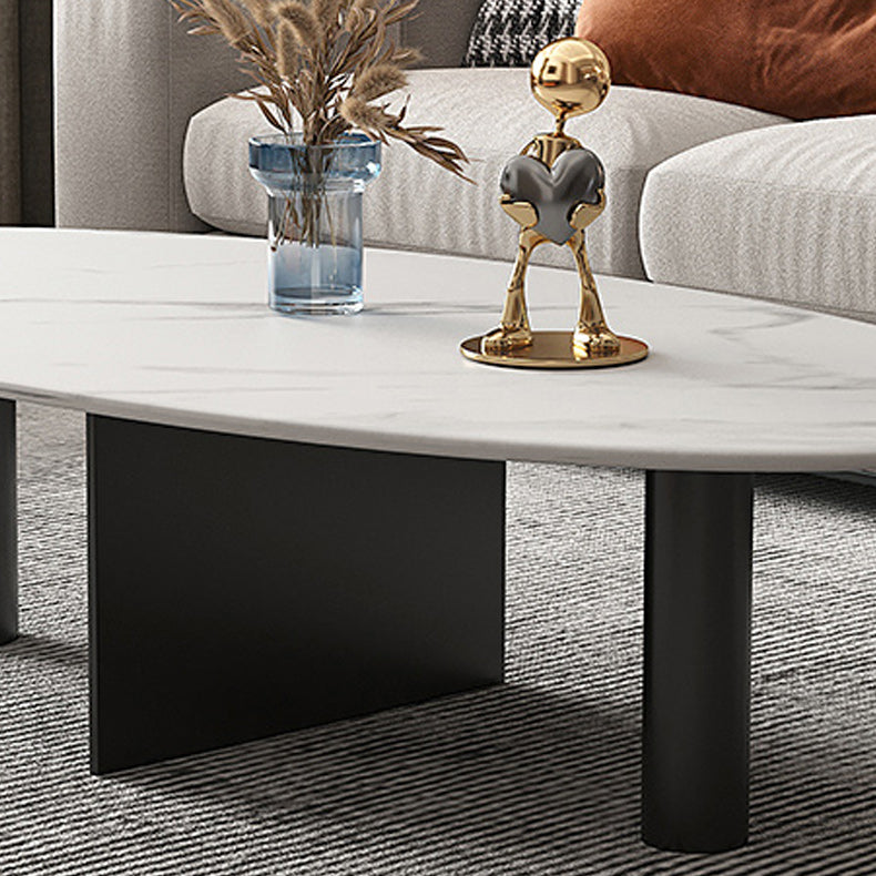 Glam Oval Stone Top Coffee Table with Metal 3 Legs Cocktail Table