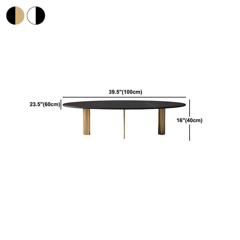 Glam Oval Stone Top Coffee Table with Metal 3 Legs Cocktail Table