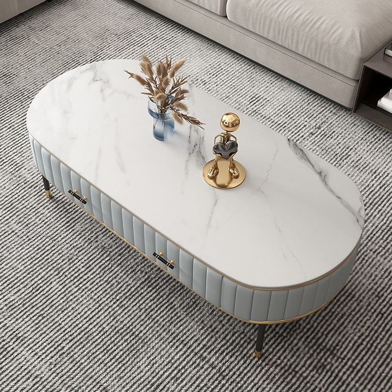 Stone Top Coffee Table Draw included Metal Legs Single Cocktail Table
