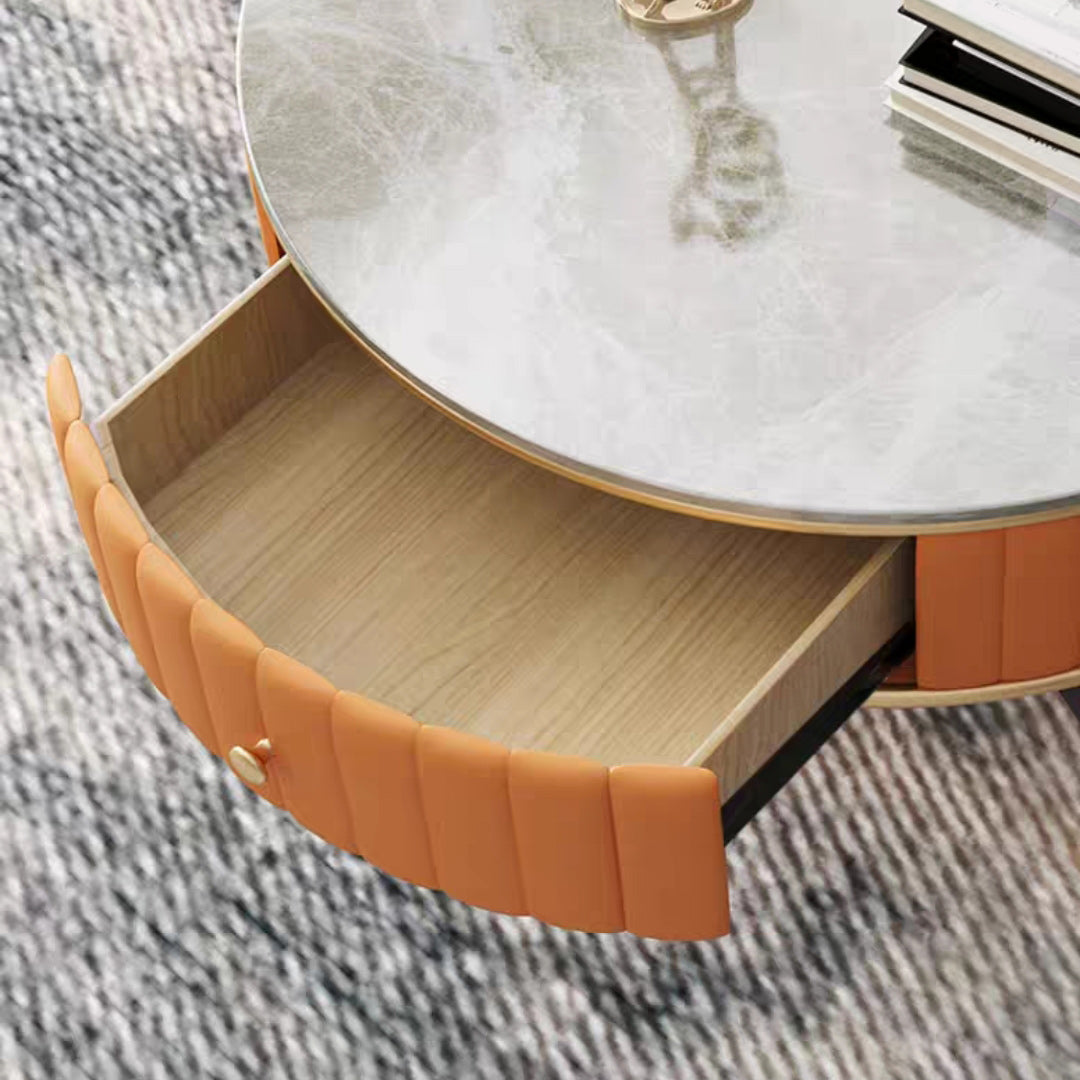 Stone Top Coffee Table Draw included Metal Legs Single Cocktail Table