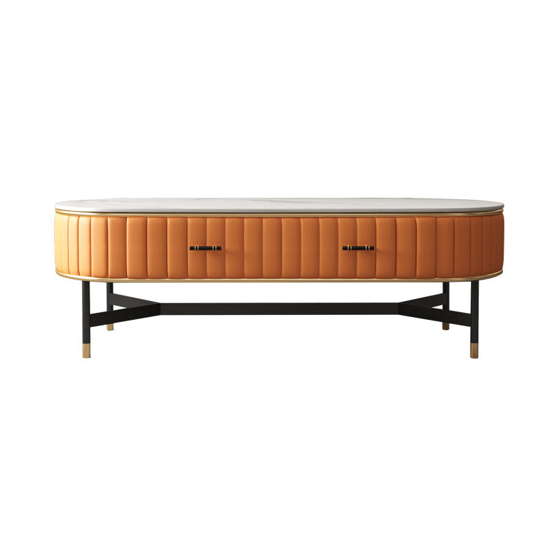 Stone Top Coffee Table Draw included Metal Legs Single Cocktail Table