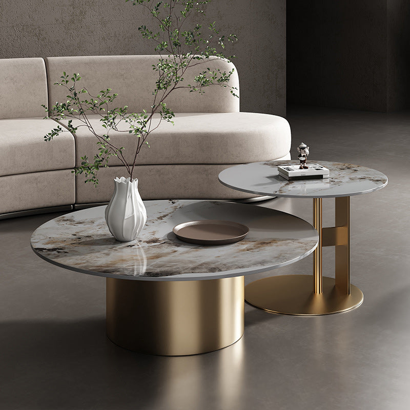 Luxurious Round Stone Coffee Table Set Pedestal Dia 31.5" Cocktail Table