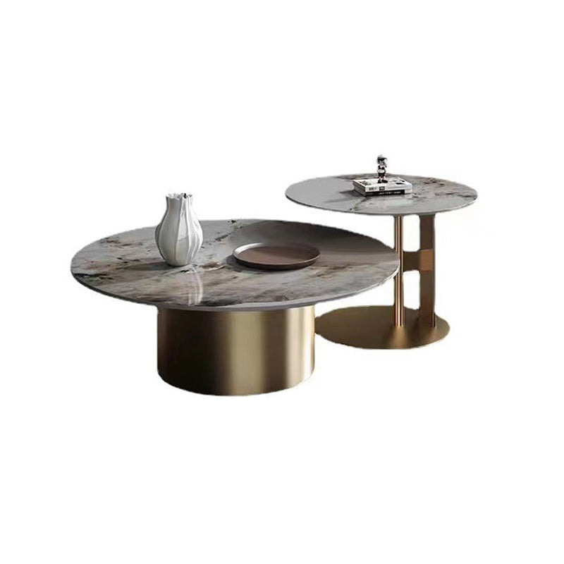 Luxurious Round Stone Coffee Table Set Pedestal Dia 31.5" Cocktail Table