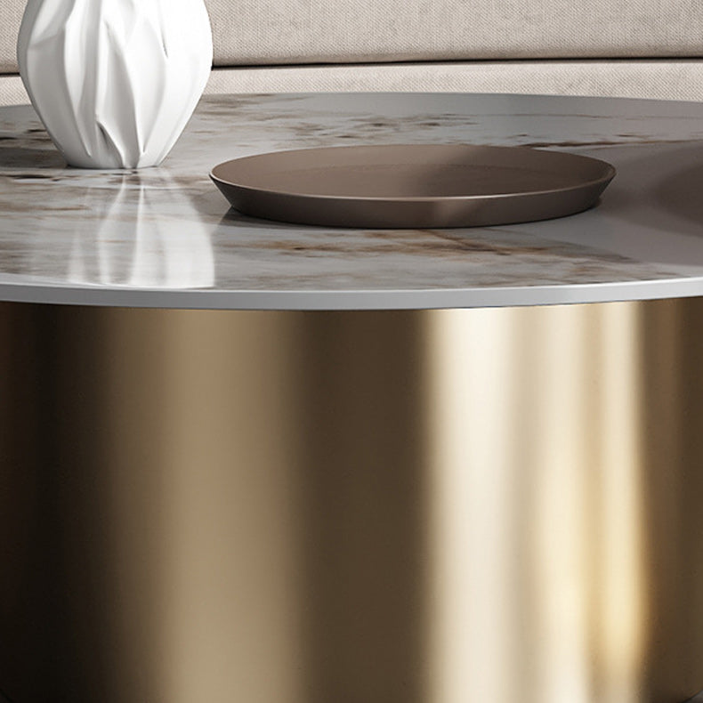 Luxurious Round Stone Coffee Table Set Pedestal Dia 31.5" Cocktail Table