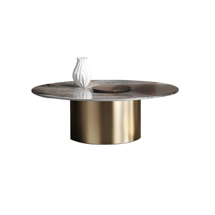 Luxurious Round Stone Coffee Table Set Pedestal Dia 31.5" Cocktail Table