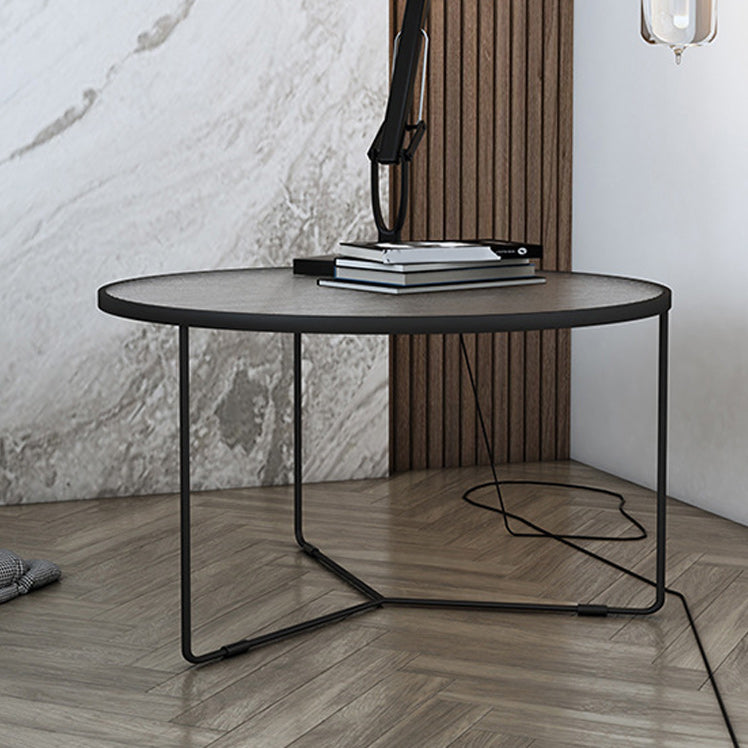 Round Clear Glass Cocktail Table Set Contemporary Cross Legs Coffee Table in Black