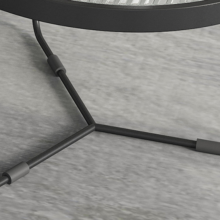 Round Clear Glass Cocktail Table Set Contemporary Cross Legs Coffee Table in Black