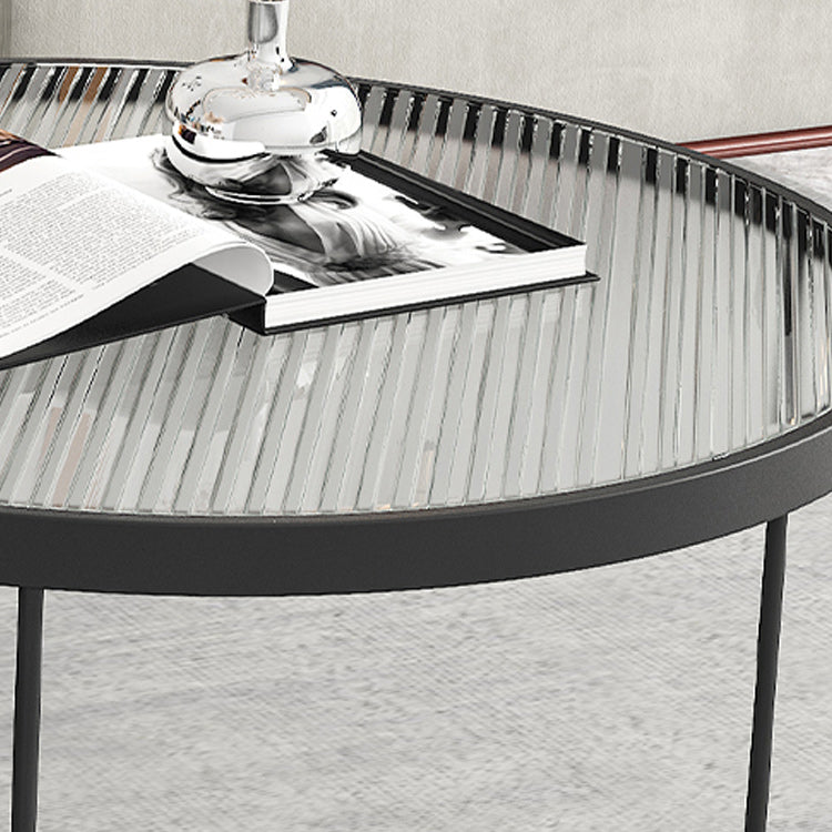 Round Clear Glass Cocktail Table Set Contemporary Cross Legs Coffee Table in Black