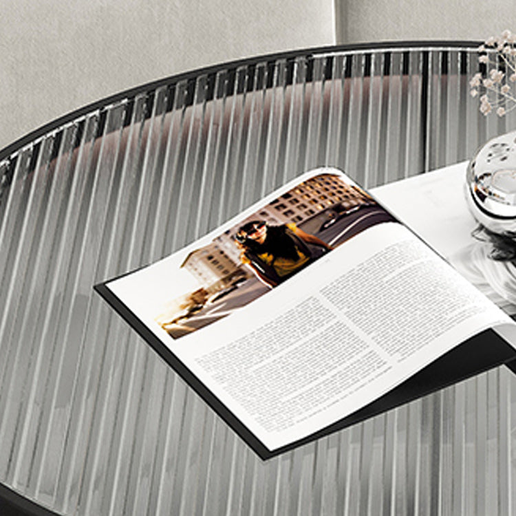 Round Clear Glass Cocktail Table Set Contemporary Cross Legs Coffee Table in Black