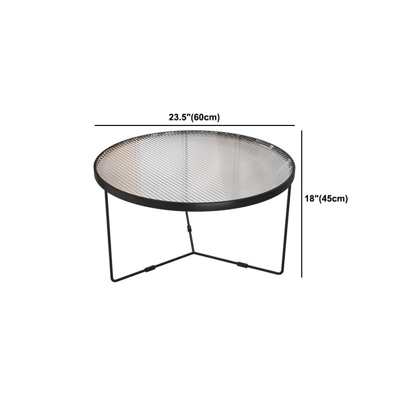 Round Clear Glass Cocktail Table Set Contemporary Cross Legs Coffee Table in Black