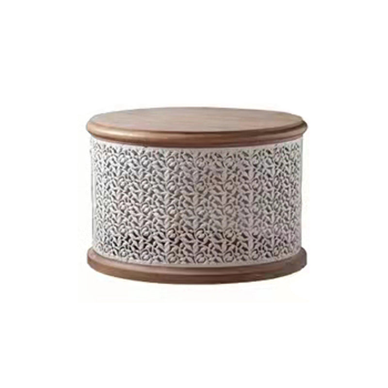 French Country Round Distressed Coffee Table Solid Wood Cocktail Table