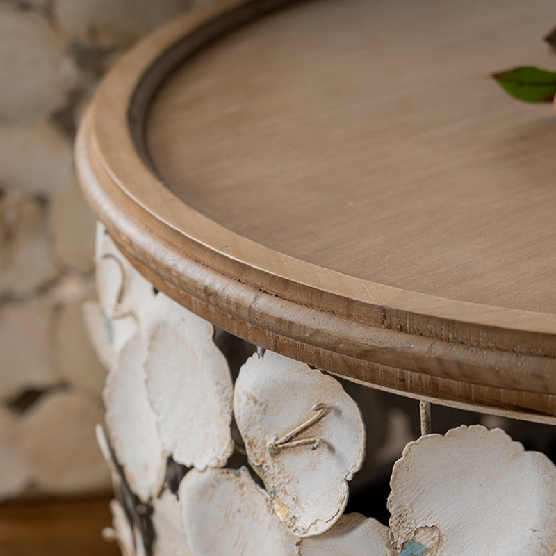 Drum Shaped Coffee Table French Country Distressed Wood Cocktail Table