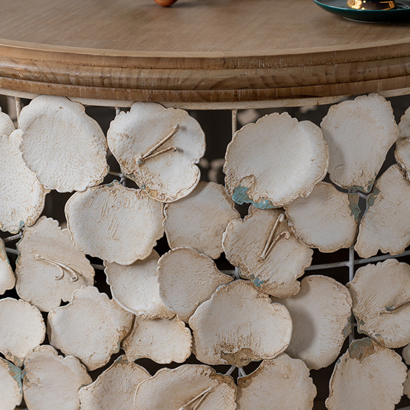 Drum Shaped Coffee Table French Country Distressed Wood Cocktail Table