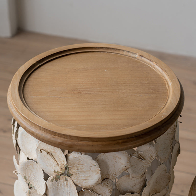 Drum Shaped Coffee Table French Country Distressed Wood Cocktail Table