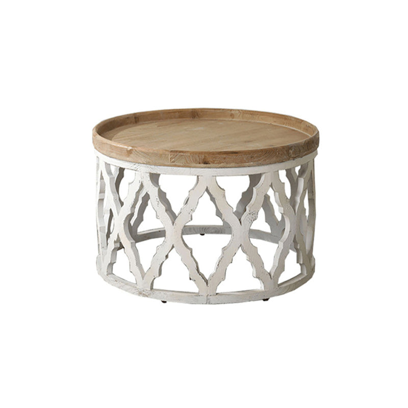 Drum Shaped Coffee Table French Country Distressed Wood Cocktail Table