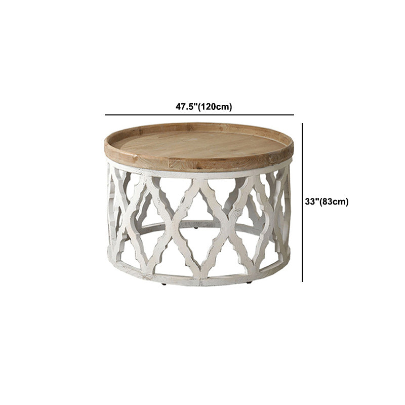 Drum Shaped Coffee Table French Country Distressed Wood Cocktail Table