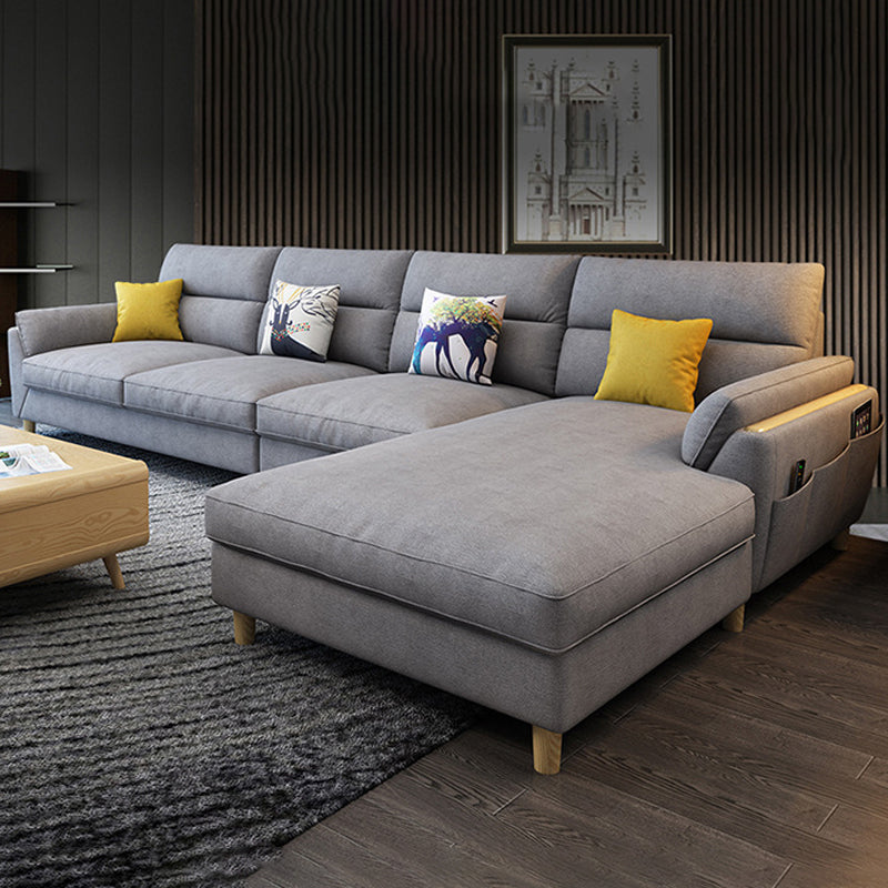 Linen Slipcovered Sectional Flared Arm Sectional with Storage