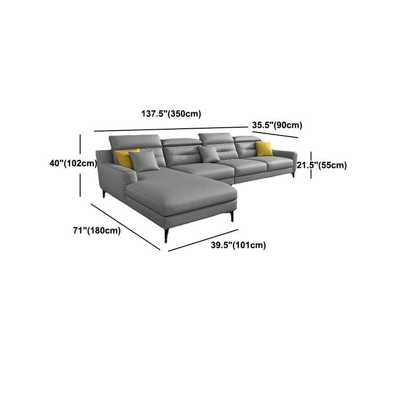 Grey Square Arm Sectional Pillow Back Modern 4-seat Sectional