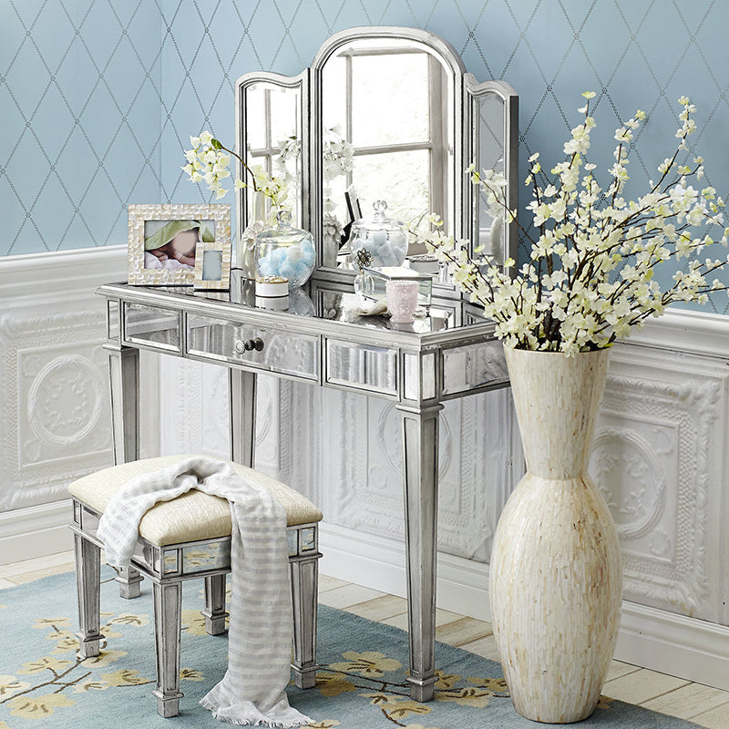 Sliver Vanity Set with 3 Storage Drawers Glass Make-up Vanity, 17.71" Wide
