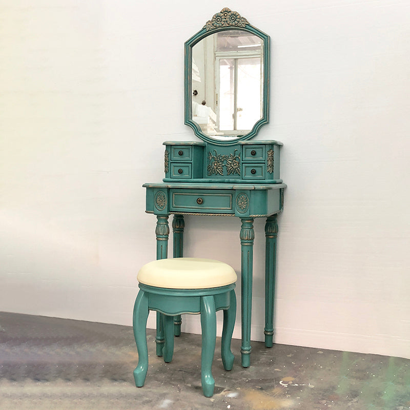 Oak Vanity Set with Stool 64.17" High Vanity with Drawer and Mirror