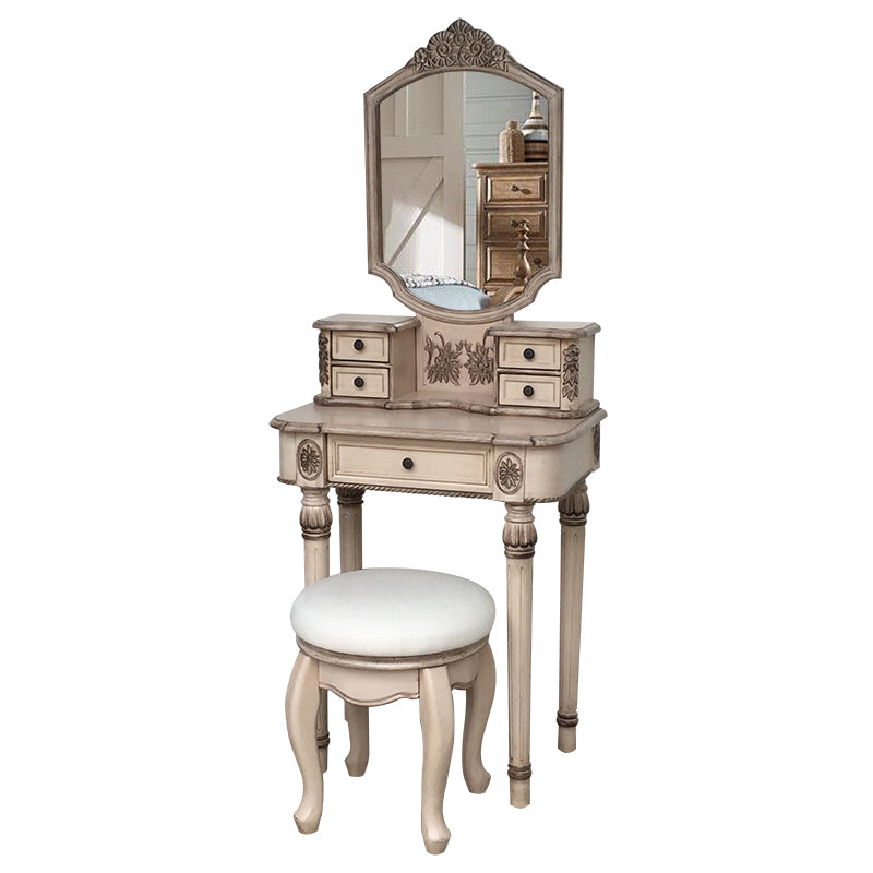 Oak Vanity Set with Stool 64.17" High Vanity with Drawer and Mirror