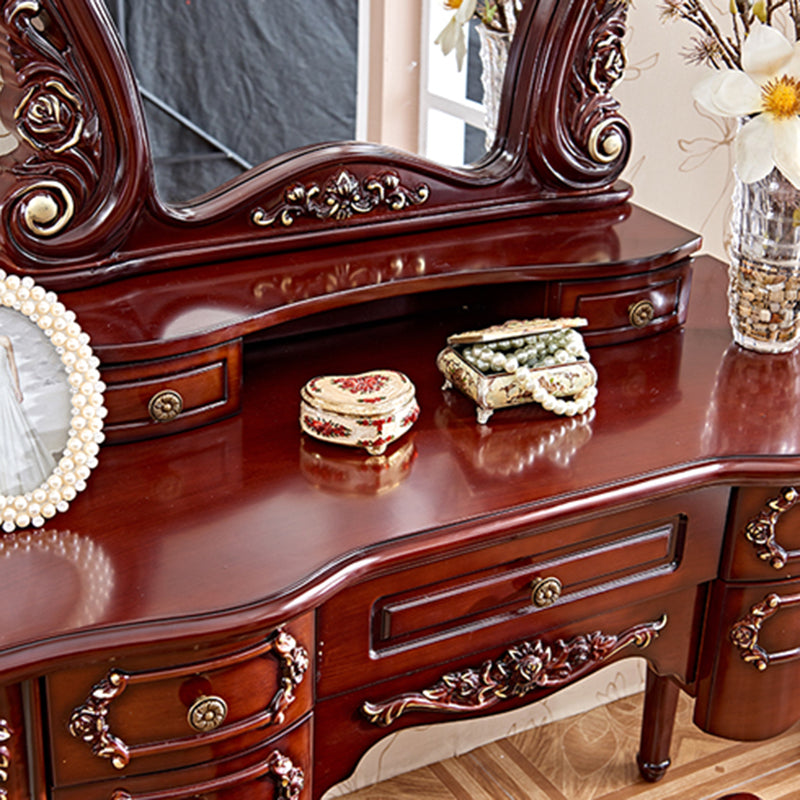 Brown Oak Vanity Set 64.96" High Vanity with Drawer and Mirror