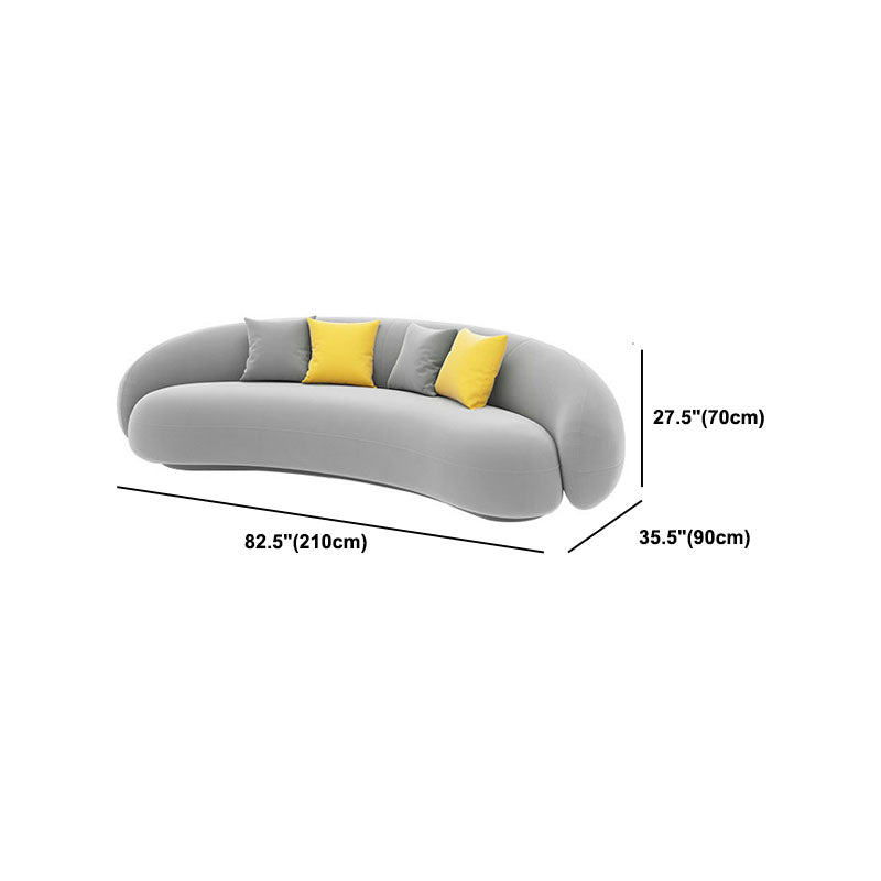 Contemporary Velvet/Wool Curved Sofa Tight Back Sofa in Gray/White