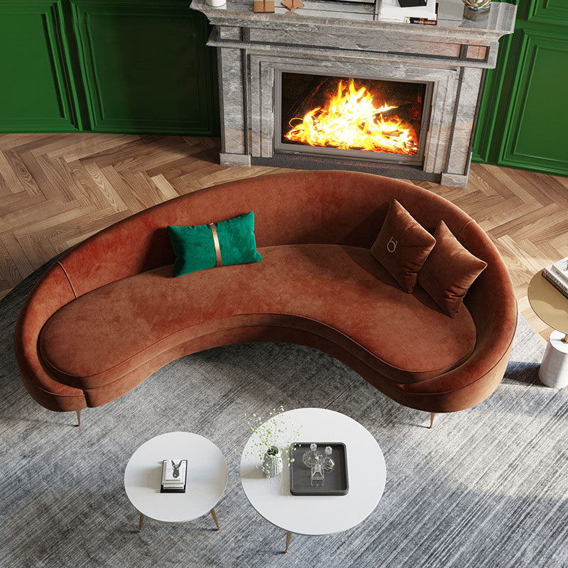 Velvet Contemporary Orange Sofa 47.24" D Curved Sofa with 3 Pillows