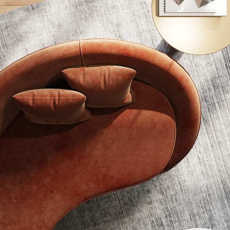 Velvet Contemporary Orange Sofa 47.24" D Curved Sofa with 3 Pillows