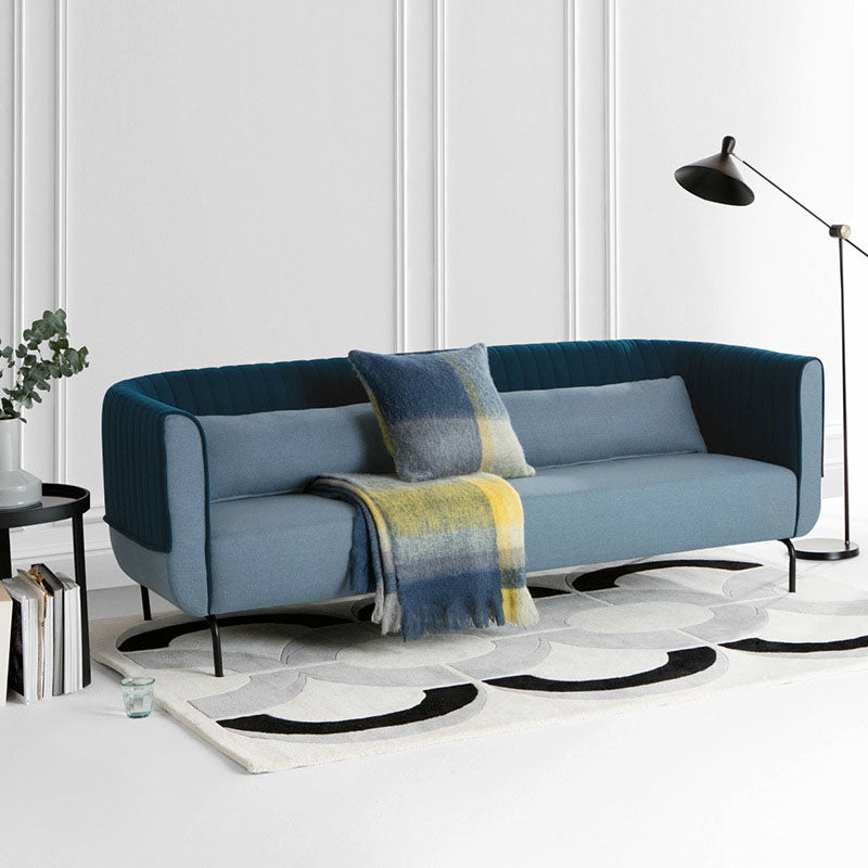 Fabric Modern Tuxedo Arm Sofa with Bolster Pillows in Blue/Gray