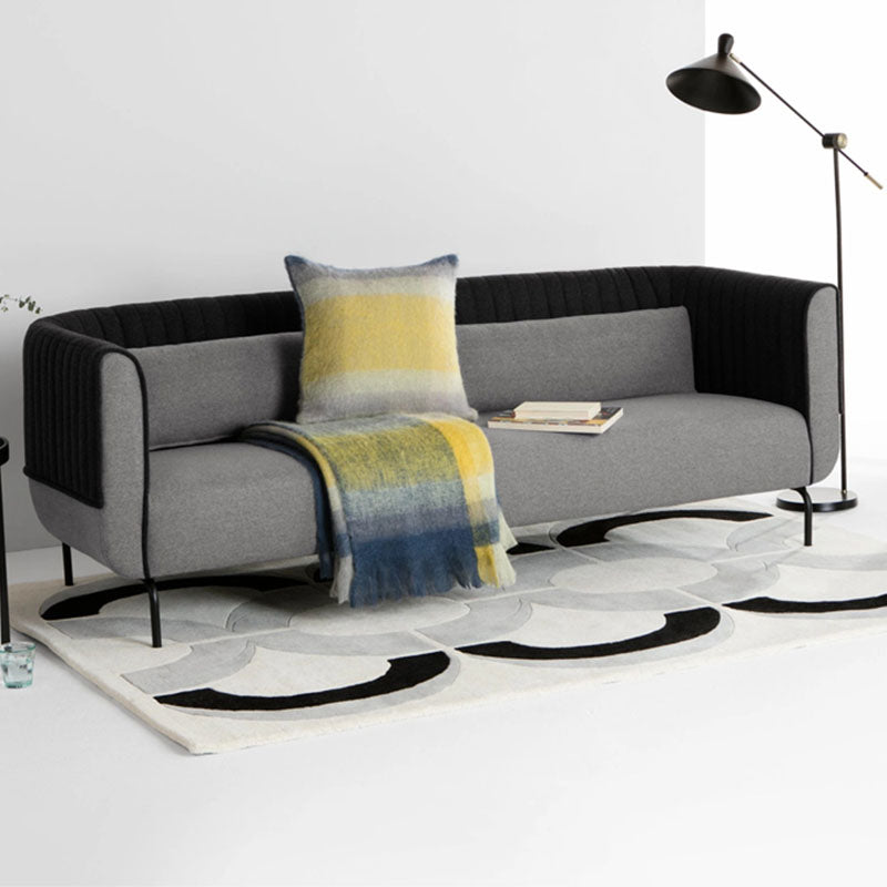Fabric Modern Tuxedo Arm Sofa with Bolster Pillows in Blue/Gray