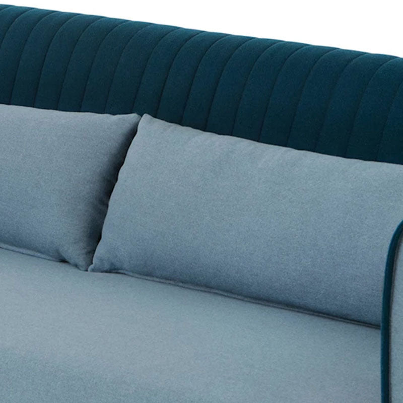 Fabric Modern Tuxedo Arm Sofa with Bolster Pillows in Blue/Gray