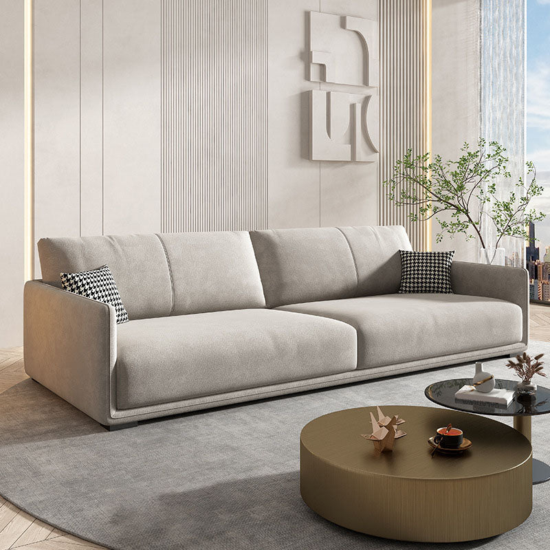 Modern 4-seat Suede Sofa Sewn Pillow Back Sofa with 2 Pillows