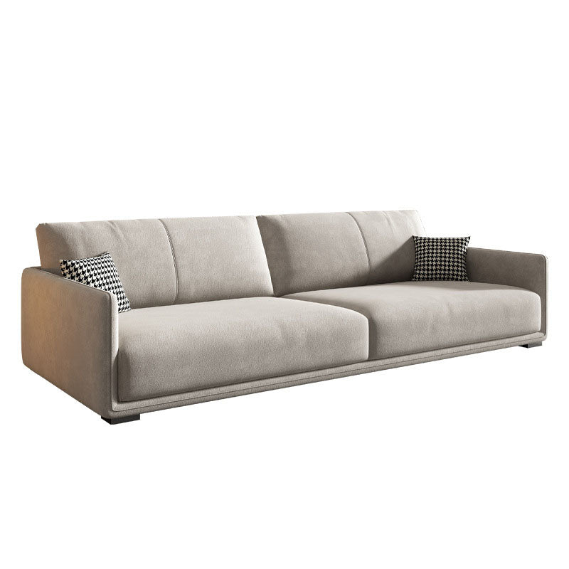 Modern 4-seat Suede Sofa Sewn Pillow Back Sofa with 2 Pillows