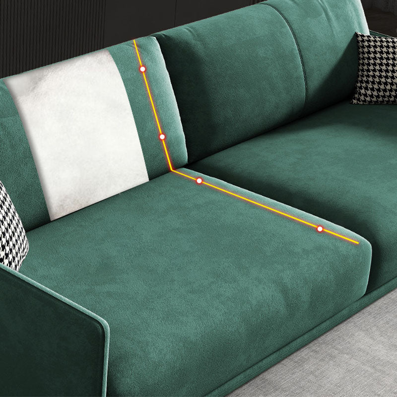 Modern 4-seat Suede Sofa Sewn Pillow Back Sofa with 2 Pillows