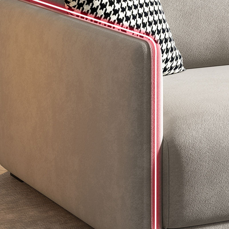 Modern 4-seat Suede Sofa Sewn Pillow Back Sofa with 2 Pillows