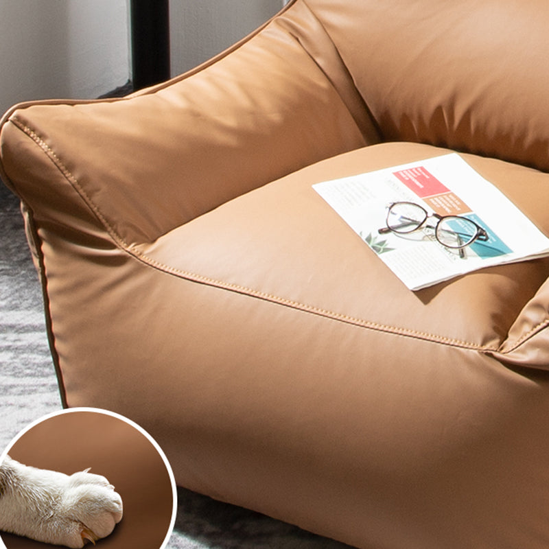 Modern Faux Leather Sewn Pillow Back Flared Arm Sofa for Living Room