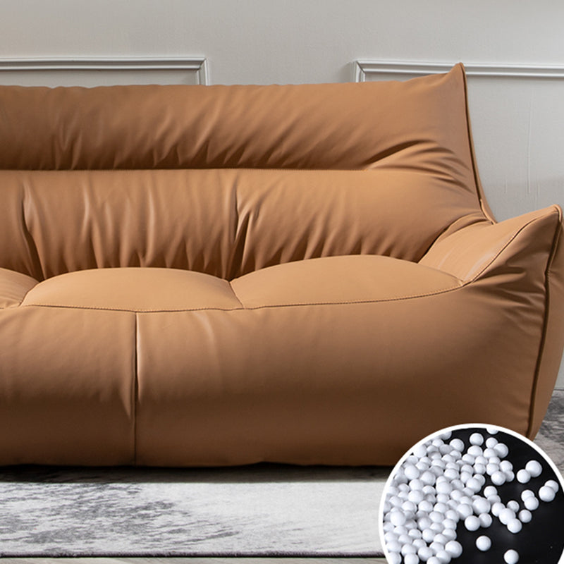 Modern Faux Leather Sewn Pillow Back Flared Arm Sofa for Living Room