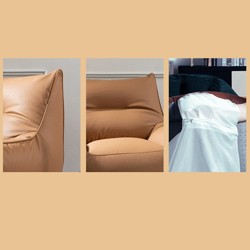 Modern Faux Leather Sewn Pillow Back Flared Arm Sofa for Living Room