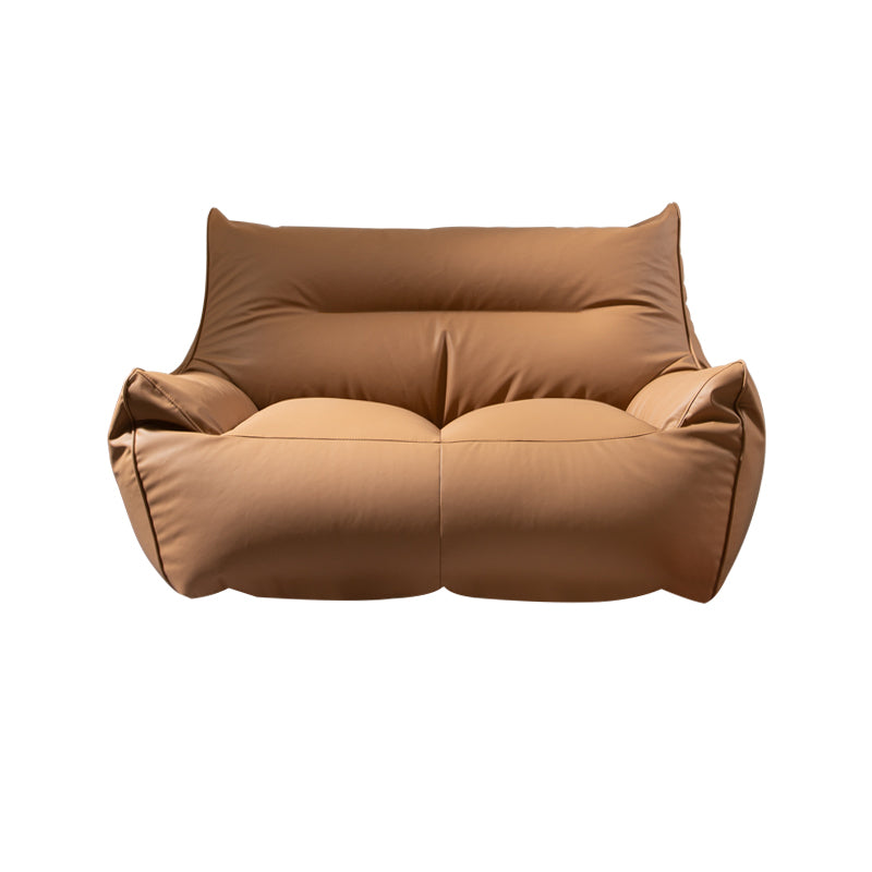Modern Faux Leather Sewn Pillow Back Flared Arm Sofa for Living Room